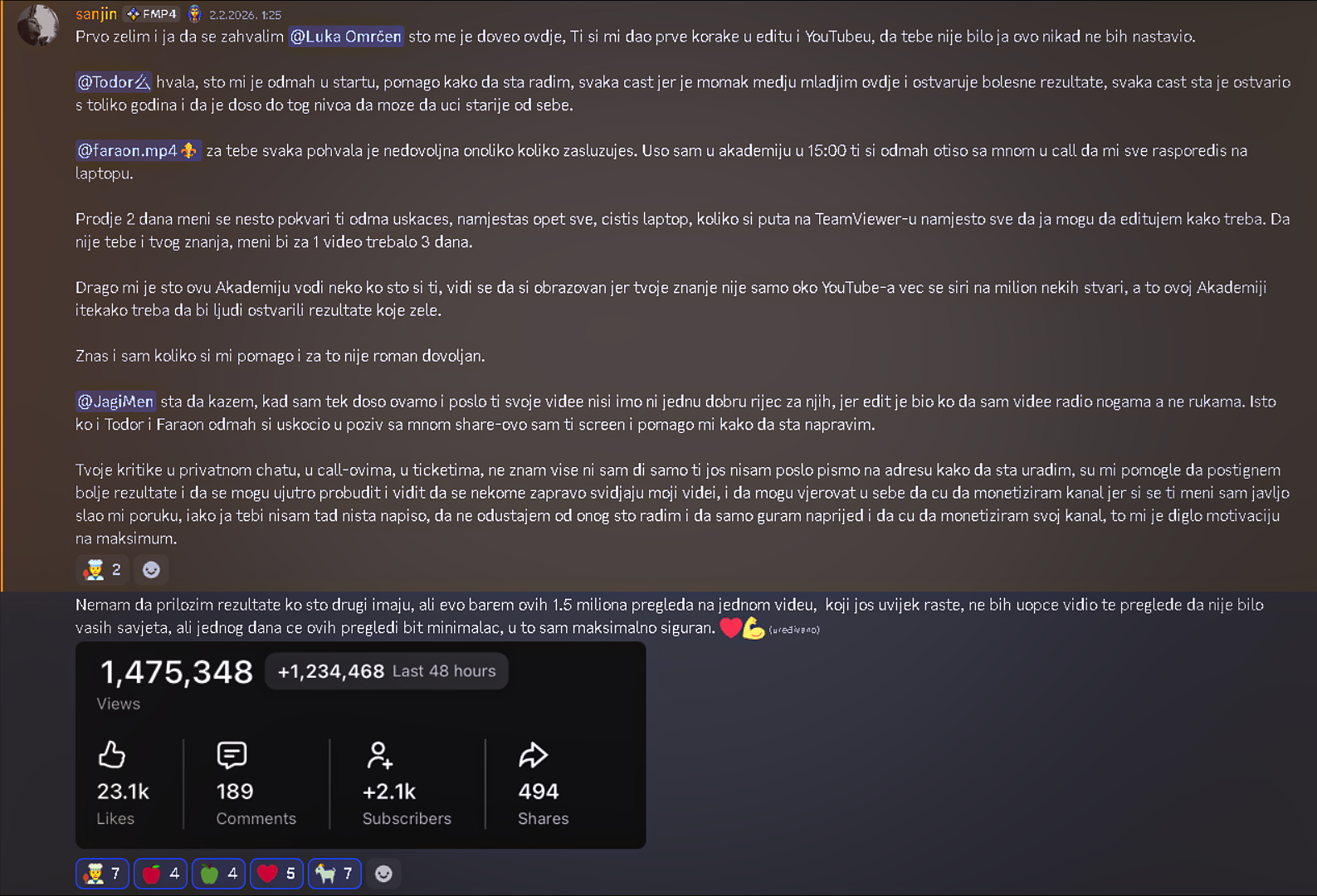 Sanjin testimonial - uspjeh člana